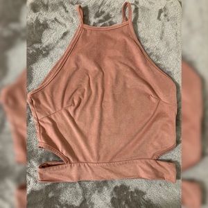 Soft pink halter neck crop top